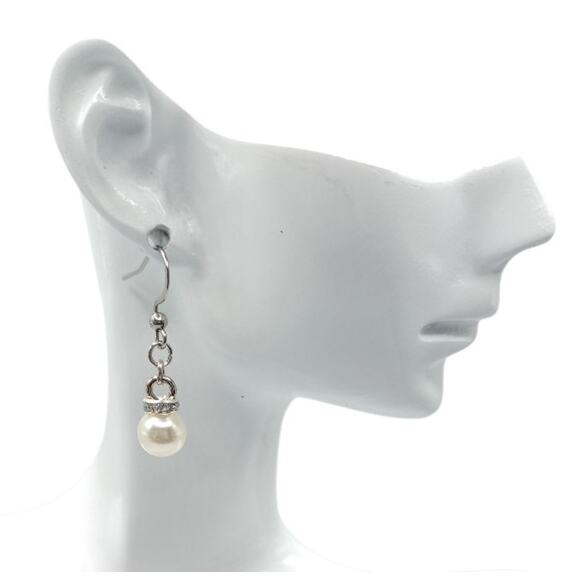 Faux Pearl Drop Earrings | Classy Elegant Jewelry - Picture 2 of 4